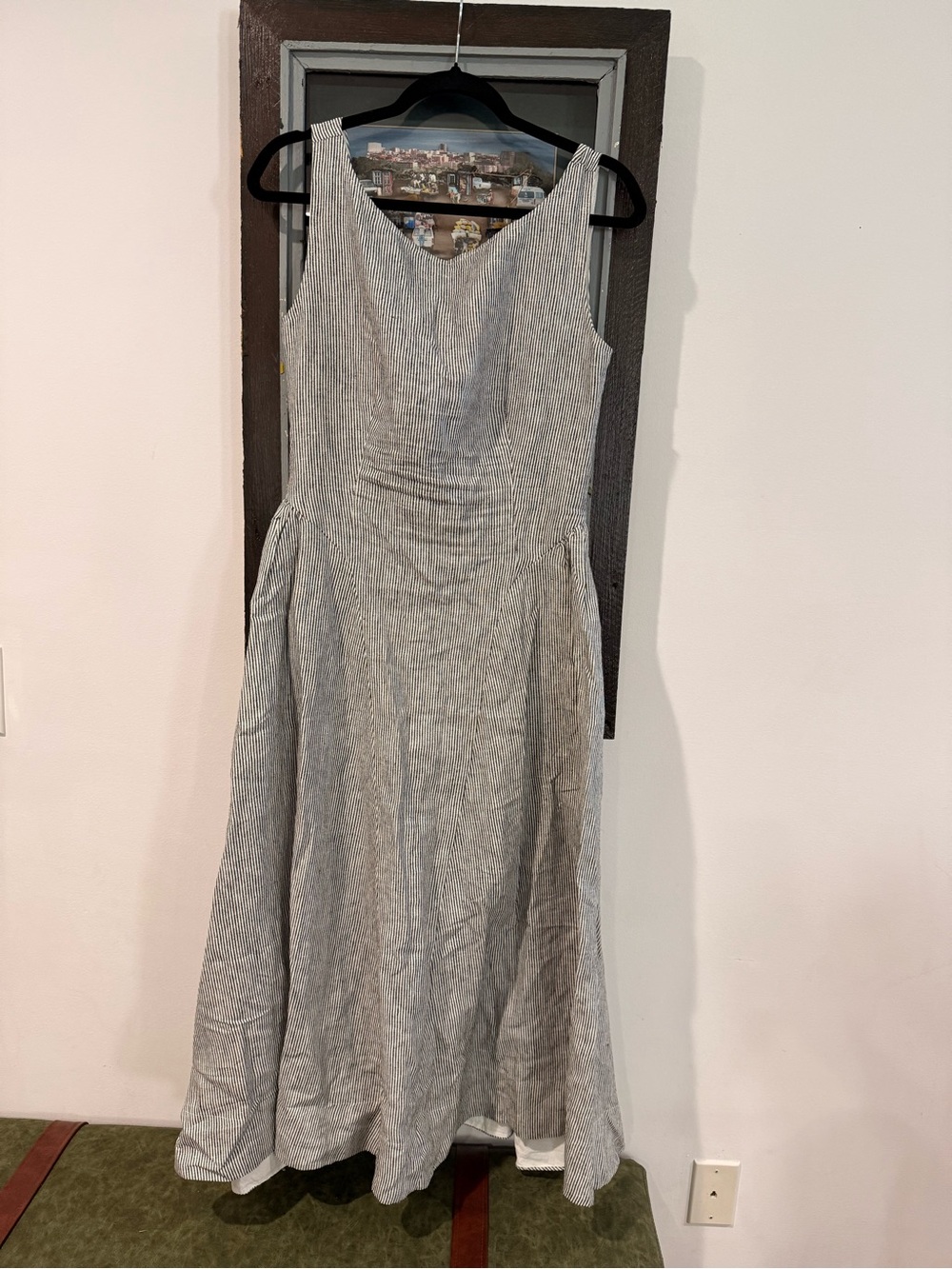 Olivaceous Pinstriped Sleeveless Midi Dress